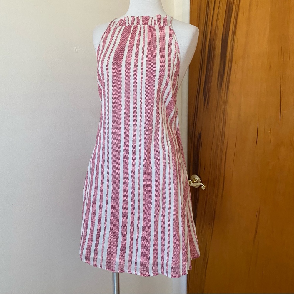 TULAROSA halter striped cotton mini dress